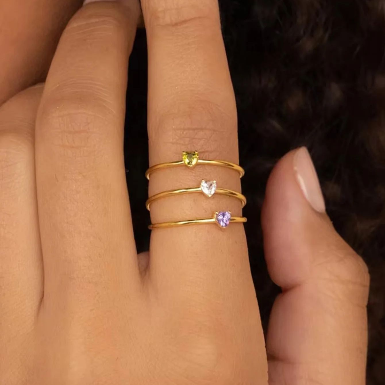 12 bagues en forme de cœur en  - Birthstone Ring Set avis et prix
